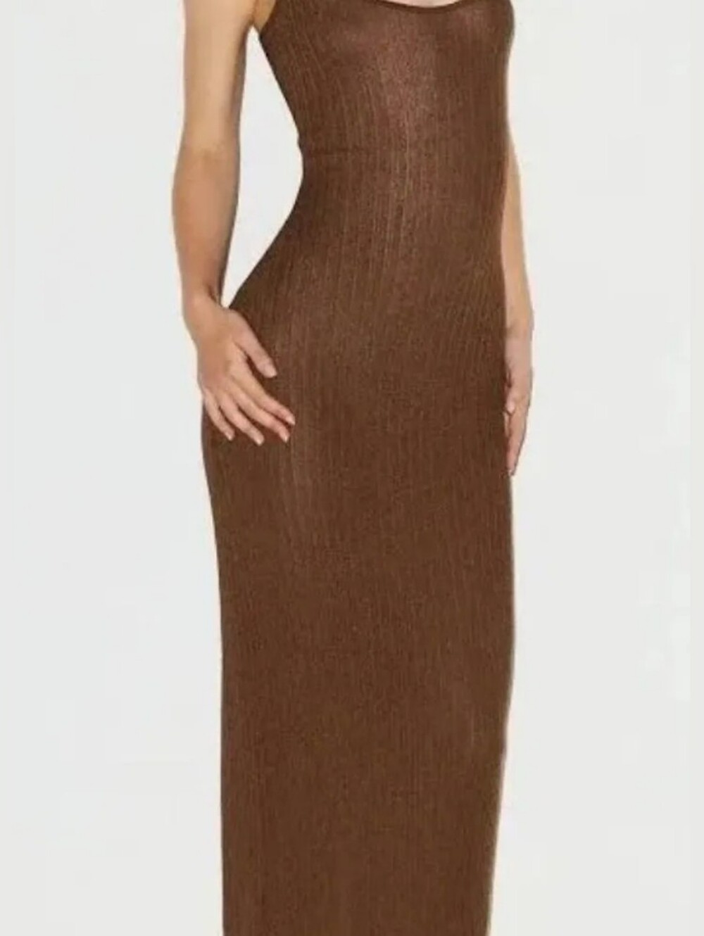 Skims Sheer Knit Midi Dress in Bison (brown)
